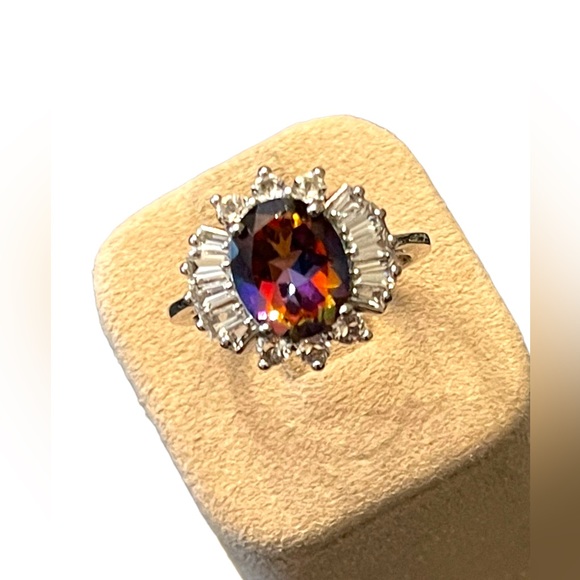 Sterling silver BBJ Fancy CZ Simulated topaz fabcy dinner ring - Picture 2 of 7